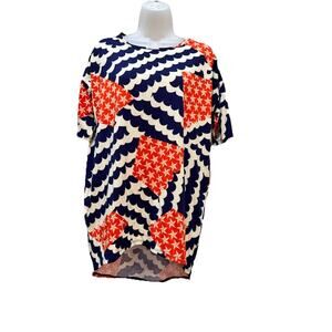 Lularoe Women XXS Irma T-Shirt Star Stripe Red White Blue Short Sleeve Tunic NWT